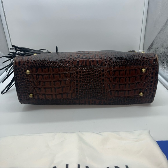 Brahmin Duxbury Leather Satchel Handbag/Purse Black Leather & Brown Croc Accent - Picture 6 of 13